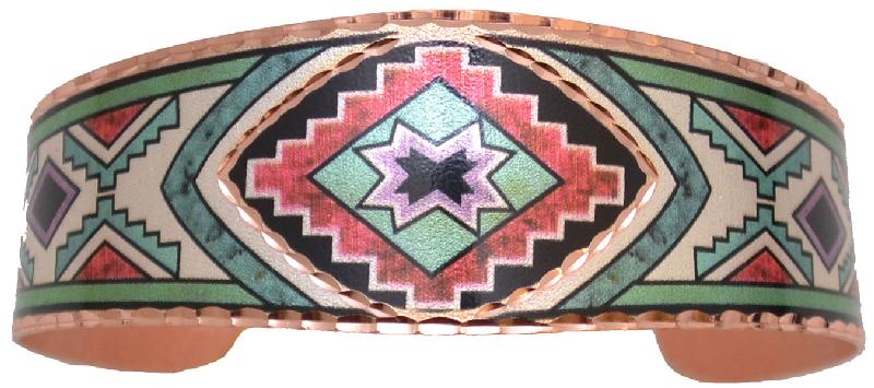 Copper Bracelet with Color Southwestern Star Design