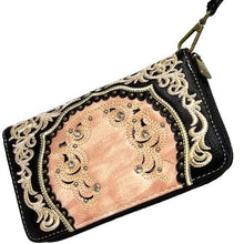 Load image into Gallery viewer, Ladies&#39; Embroidered Pink &amp; Black Zipper Wallet