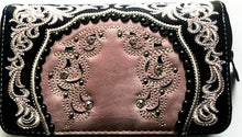 Load image into Gallery viewer, Ladies&#39; Embroidered Pink &amp; Black Zipper Wallet