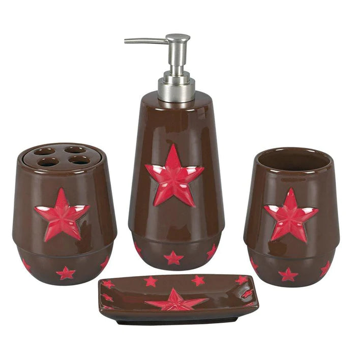 4-Pc. Hand-Painted Western Star Stoneware Bathroom Set Red