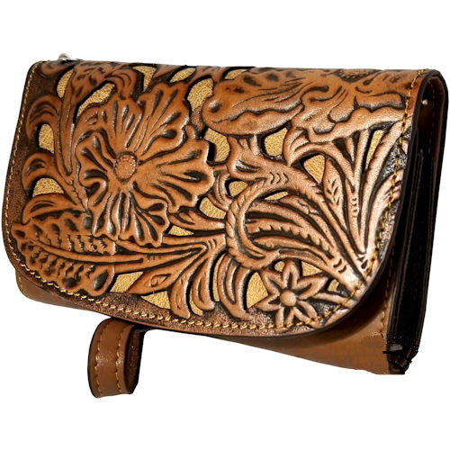 Ladies' Leather Tooled Phone Wallet - 2 Colors to Choose From!