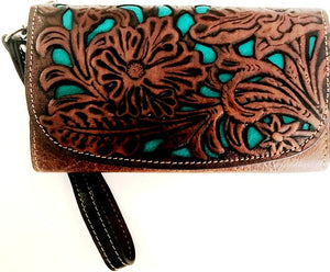 Ladies' Leather Tooled Phone Wallet - 2 Colors to Choose From!