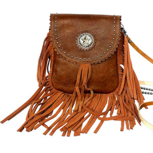 Genuine Leather Western Messenger Bag with Star Concho