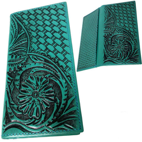 Basketweave & Floral Tooled Rodeo Wallet Turquoise