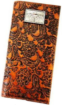 Men's Western Tan Tooled Rodeo Wallet with Silver Longhorn Concho