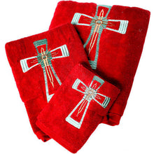 Load image into Gallery viewer, Western 3-Piece Cross Bath Towel Set - Available in Red or Turquoise