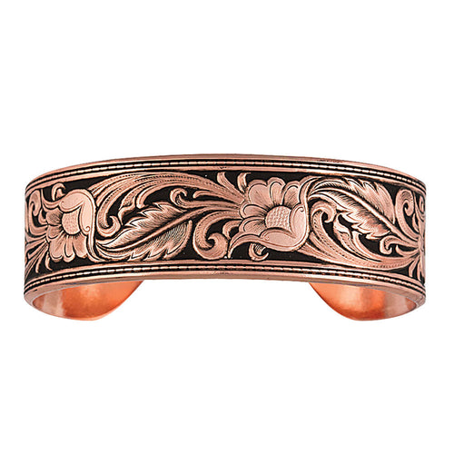 Burnished Leather Cut Floral Cuff Bracelet - Made in the USA!
