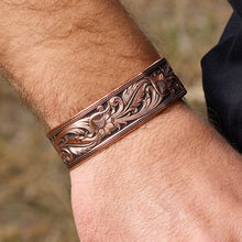 Load image into Gallery viewer, Burnished Leather Cut Floral Cuff Bracelet - Made in the USA!