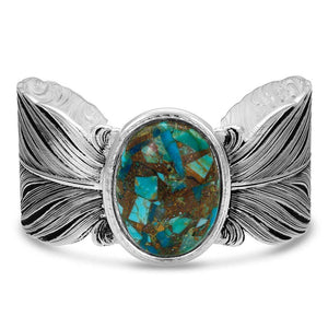 Santa Fe Ruffled Feather Turquoise Bracelet - Made in the USA!