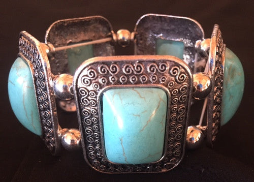 Western Silver & Turquoise Stretch Bracelet