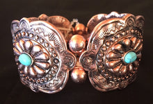 Load image into Gallery viewer, Western Copper Aztec Stretch Bracelet with Turquoise Stones
