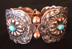 Western Copper Aztec Stretch Bracelet with Turquoise Stones