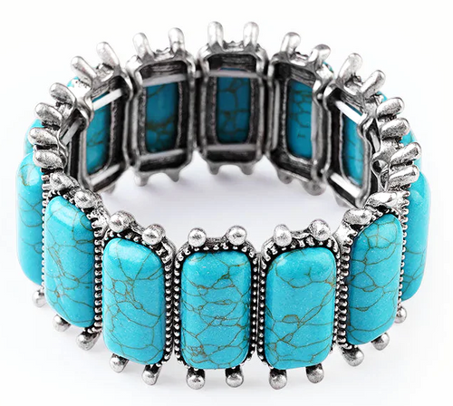 Native American Turquoise Rectangle Stone Stretch Bracelet