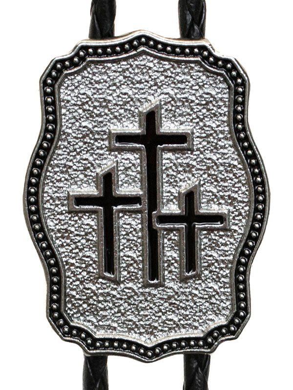 Triple Crosses Bolo Tie Black Enamel -  Made in USA