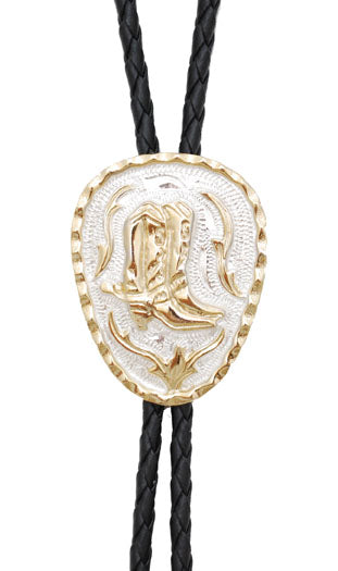 German Silver and Gold Boots Bolo Tie