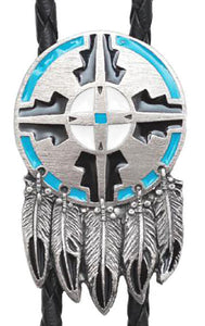 Shield and Feathers Bolo Tie -  Made in USA
