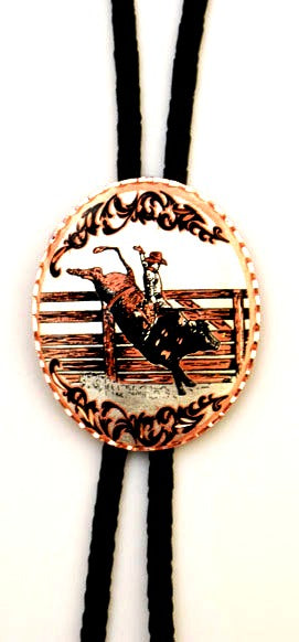 Copper Bull Rider Oval Bolo Tie