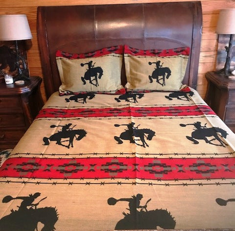 Bucking Horse Queen Bedspread and Pillow Sham Combo