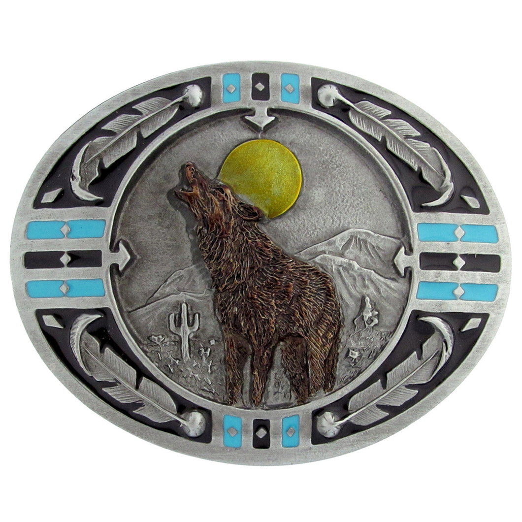 Howling Wolf Belt Buckle with Enamel Finish - Made in the USA!