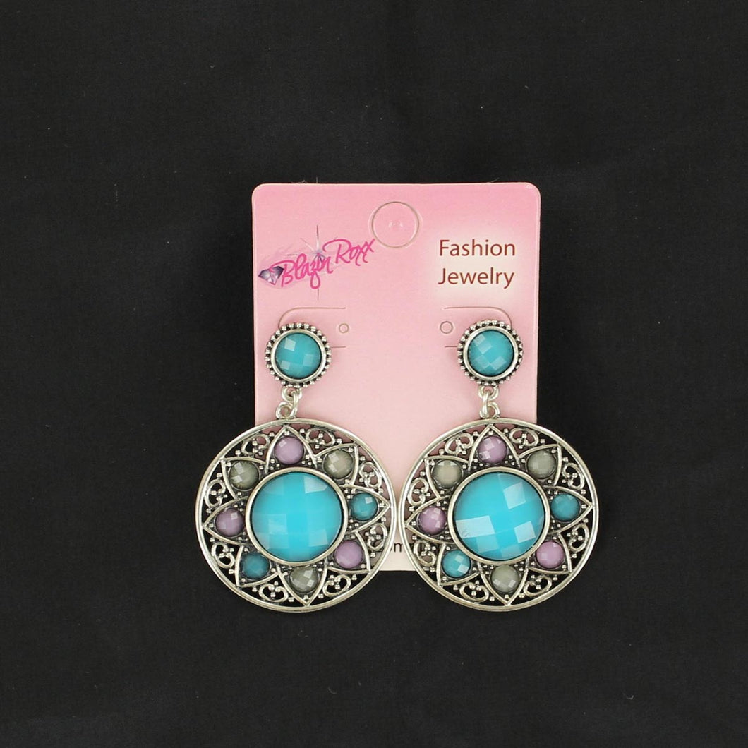 Western Women's Turquoise Drop Beads Earrings Silver/Aqua