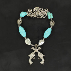 Western Ladies' Necklace Jewelry Pistols Silver/Turquoise