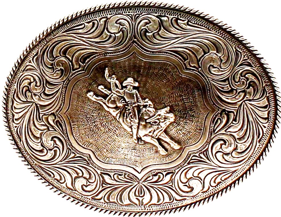Bull Rider Antique Silver Oval Belt Buckle