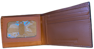 Western Tan Tooled & Basketweave Leather Bi-Fold Wallet