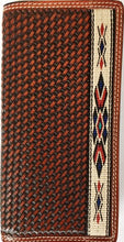 Load image into Gallery viewer, Western Rodeo Wallet with Tapestry Edge and Basketweave Leather
