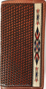 Western Rodeo Wallet with Tapestry Edge and Basketweave Leather