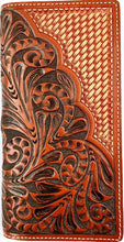 Load image into Gallery viewer, Western Brown &amp; Tan Tooled/Basketweave Rodeo Wallet