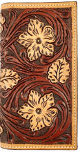 Load image into Gallery viewer, Western Brown &amp; Tan Floral Tooled Rodeo Wallet