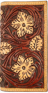Western Brown & Tan Floral Tooled Rodeo Wallet