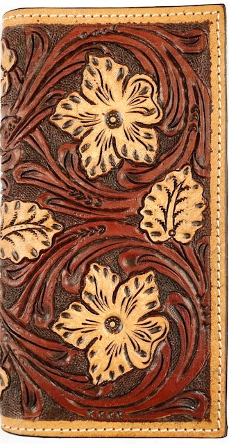 Western Brown & Tan Floral Tooled Rodeo Wallet