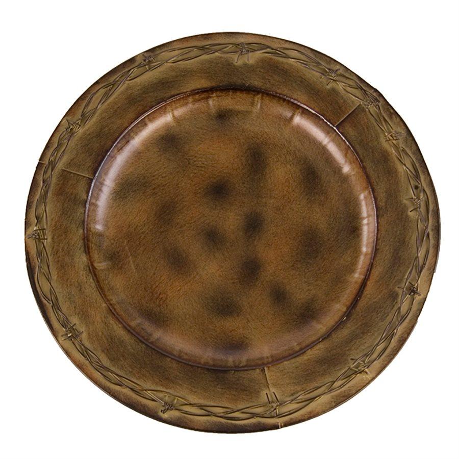 Round Barbwire Iron Tray/Charger - Brown