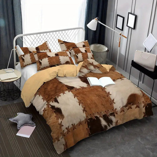 Cowhide Patchwork Print 3-Piece Duvet Bedding Set - Queen