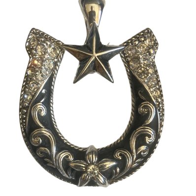 Western Silver & Black Horseshoe Pendant with Star