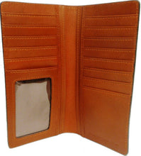 Load image into Gallery viewer, Western Tan Tooled &amp; Basketweave Leather Rodeo Wallet