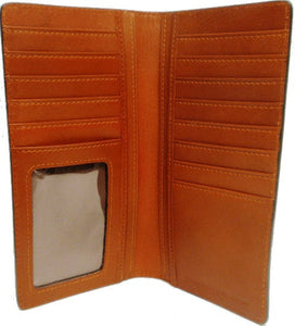 Western Tan Tooled & Basketweave Leather Rodeo Wallet