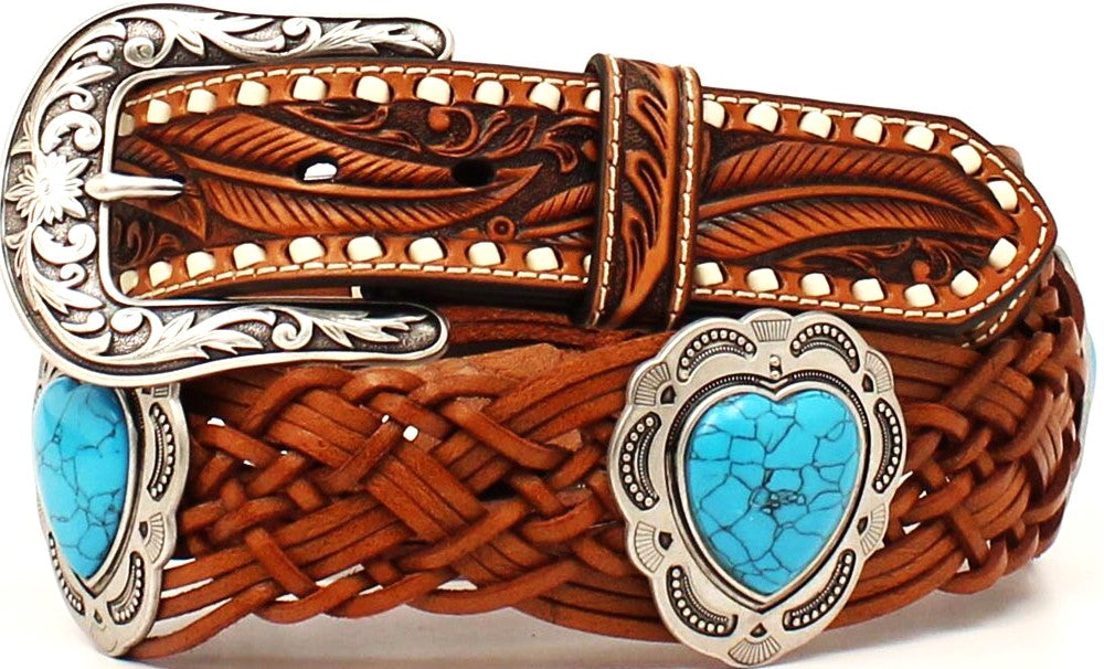 Ladies' Western Tan Braided Belt with Heart Conchos (1-1/2