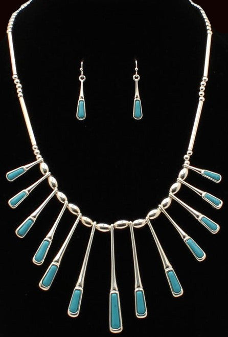 Silver Strike Necklace and Earring Set with Silver Paddle Dangles