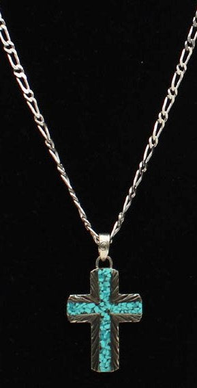 Silver Strike Men's Silver & Turquoise Cross Necklace