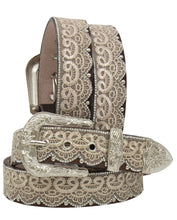 Load image into Gallery viewer, Ladies&#39; Lace Brown Leather Belt with Clear Crystals