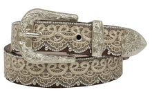 Load image into Gallery viewer, Ladies&#39; Lace Brown Leather Belt with Clear Crystals