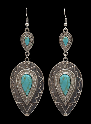 Antique Silver & Turquoise Inverted Tear Drop Earrings