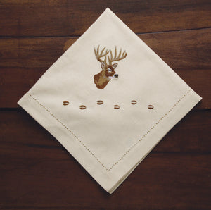 "Deer" 100% Cotton Embroidered Napkins - 4-Piece Set