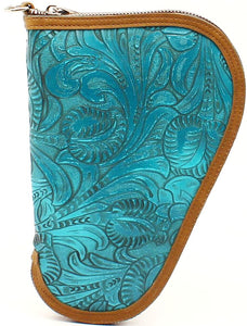 Small Turquoise Pistol Case with Brown Edging