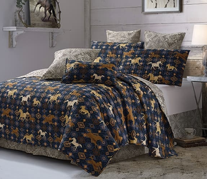 "Wild & Free Navy" 3-Piece Quilt Set - Choose From King or Queen