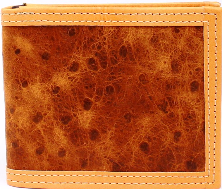 Western Rustic Brown Ostrich Print Leather Bi-Fold Wallet