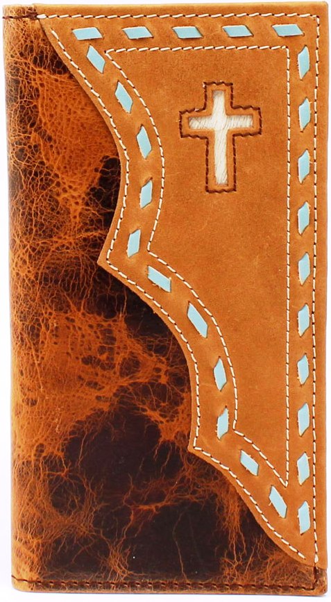 Western Brown Rodeo Wallet with Overlay Cross