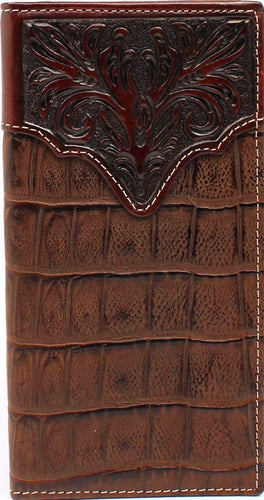 Western Croc Print & Tooled Leather Rodeo Wallet